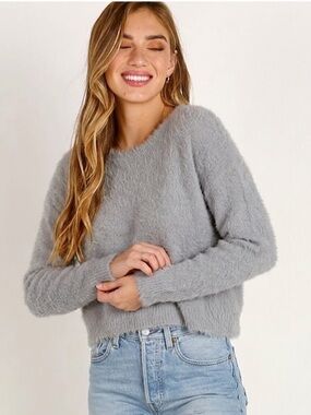 Bella Dahl Slouchy Light Gray Fuzzy Sweater - Size XS